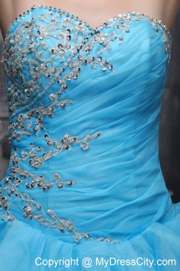 Aqua Blue Quinceanera Dress with Beadings and Puffy Ruffles