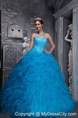 Two-toned Blue Quinceanera Dress with Beadings and Ruffles