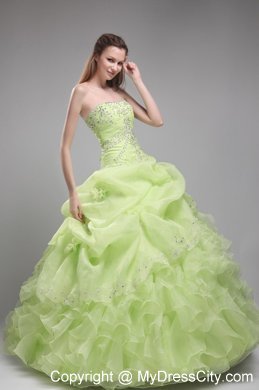 Spring Green Bodice Beaded and Ruffled Quinceanera Dress