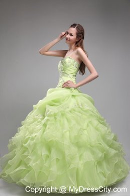 Spring Green Bodice Beaded and Ruffled Quinceanera Dress