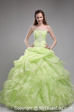 Spring Green Bodice Beaded and Ruffled Quinceanera Dress