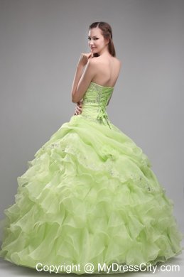 Spring Green Bodice Beaded and Ruffled Quinceanera Dress