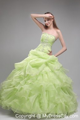 Spring Green Bodice Beaded and Ruffled Quinceanera Dress