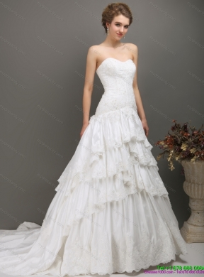 White Sweetheart Brush Train Maternity Wedding Dresses with Ruffled Layers