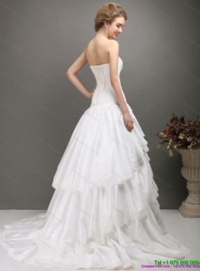 White Sweetheart Brush Train Maternity Wedding Dresses with Ruffled Layers