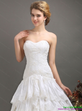 White Sweetheart Brush Train Maternity Wedding Dresses with Ruffled Layers