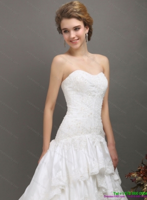 White Sweetheart Brush Train Maternity Wedding Dresses with Ruffled Layers