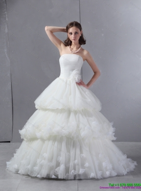 2015 Classical Strapless Wedding Dress with Ruffles and Ruching