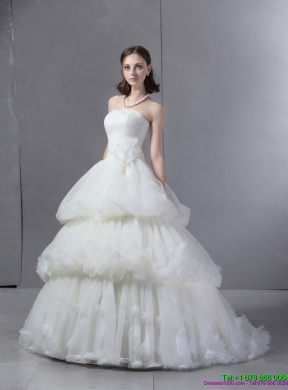 2015 Classical Strapless Wedding Dress with Ruffles and Ruching