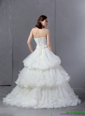 2015 Classical Strapless Wedding Dress with Ruffles and Ruching