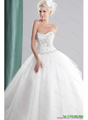 2015 Flirting Sweetheart Beading Wedding Dress with Brush Train