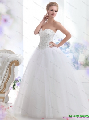 2015 Modest Sweetheart A Line Wedding Dress with Beading