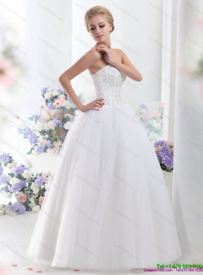 2015 Modest Sweetheart A Line Wedding Dress with Beading