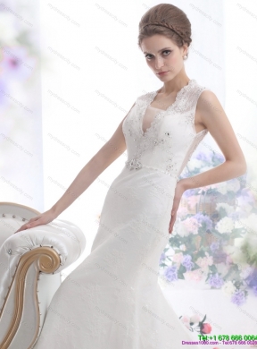 2015 Pretty Mermaid Beading Wedding Dress with Brush Train