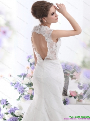 2015 Pretty Mermaid Beading Wedding Dress with Brush Train