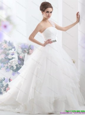 2015 The Super Hot One Shoulder Wedding Dress with Appliques