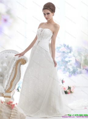 2015 Unique Sequines White Wedding Dresses with Chapel Train