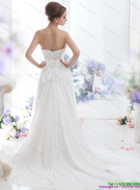 2015 Unique Sequines White Wedding Dresses with Chapel Train