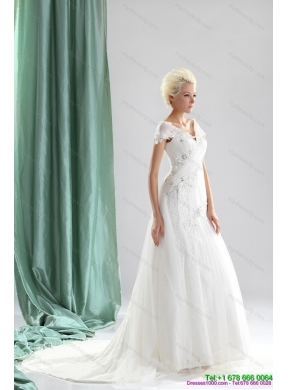 Brand New 2015 Beading and Lace Wedding Dress with Court Train