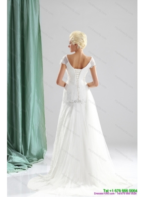 Brand New 2015 Beading and Lace Wedding Dress with Court Train