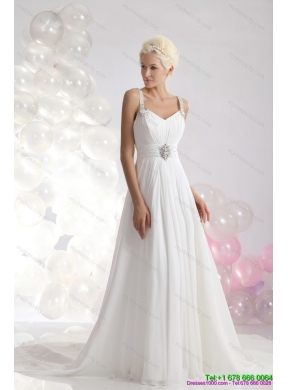 2015 Empire Maternity Wedding Dress with Ruching and Beading