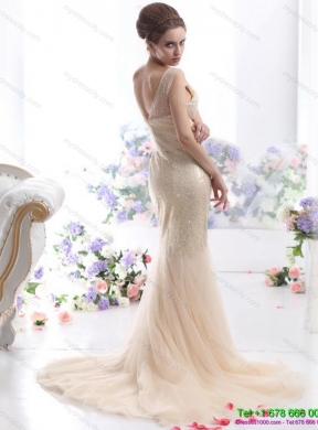 Gorgeous 2015 Beteau Champagne Wedding Dress with Sequins