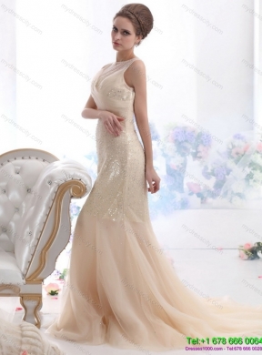 Gorgeous 2015 Beteau Champagne Wedding Dress with Sequins