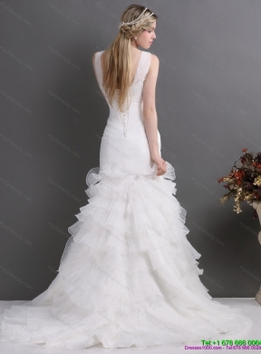 Luxurious V Neck 2015 Wedding Dress with Ruching and Ruffles