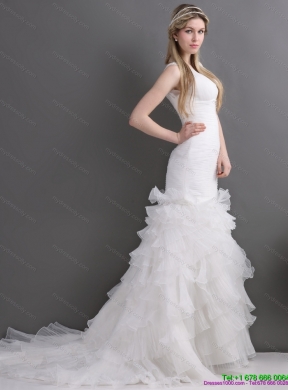 Luxurious V Neck 2015 Wedding Dress with Ruching and Ruffles