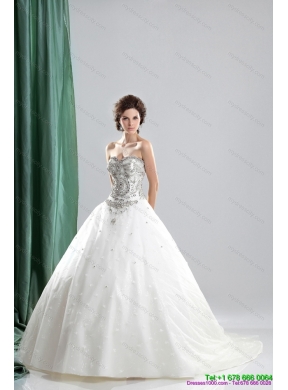 Maternity Sweetheart Rhinestones Wedding Dresses with Chapel Train and Ruffles