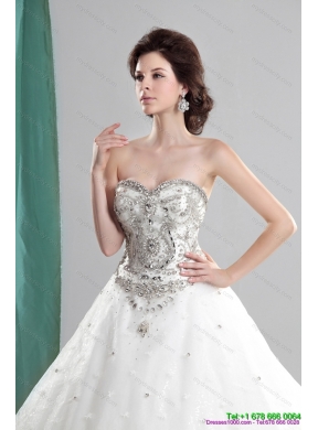 Maternity Sweetheart Rhinestones Wedding Dresses with Chapel Train and Ruffles