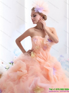 Multi Color Strapless colored Wedding Dresses with Hand Made Flower