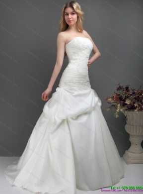 New Style Strapless Wedding Dress with Ruching and Lace for 2015