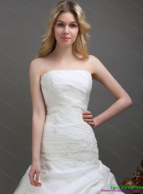 New Style Strapless Wedding Dress with Ruching and Lace for 2015