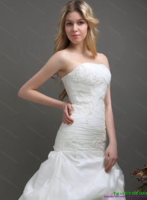 New Style Strapless Wedding Dress with Ruching and Lace for 2015