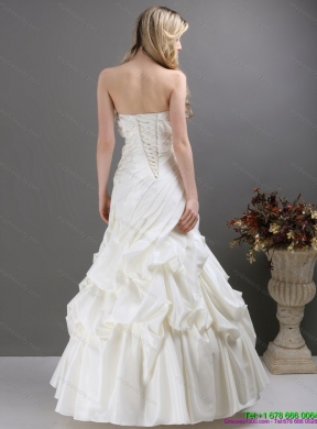 Pleated White Strapless Wedding Dresses with Ruffles and Pick Ups