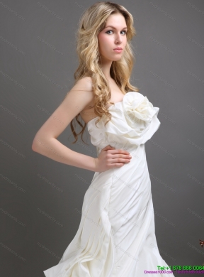 Pleated White Strapless Wedding Dresses with Ruffles and Pick Ups