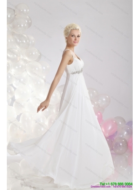 2015 Inexpensive Empire chiffon Wedding Dresses with Beading
