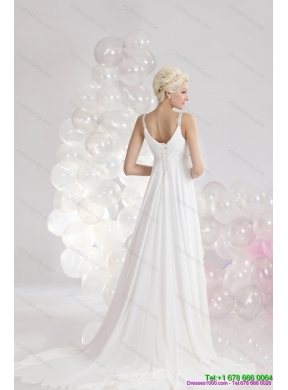 2015 Inexpensive Empire chiffon Wedding Dresses with Beading