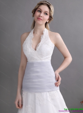 2015 Halter Top Maternity Wedding Dress with Lace and Ruching