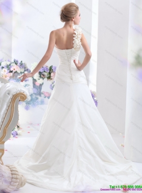 2015 Maternity One Shoulder Wedding Dress with Hand Made Flowers