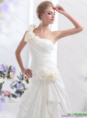 2015 Maternity One Shoulder Wedding Dress with Hand Made Flowers