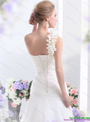 2015 Maternity One Shoulder Wedding Dress with Hand Made Flowers