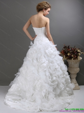 2015 Maternity Sweetheart Wedding Dresses with Ruching and Rolling Flowers