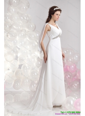 2015 Maternity V Neck Wedding Dress with Beading and Ruching