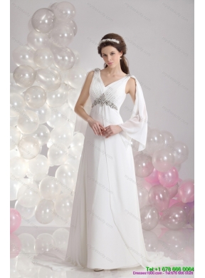 2015 Maternity V Neck Wedding Dress with Beading and Ruching