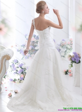 2015 The Super Hot One Shoulder Maternity Wedding Dress with Ruching and Lace