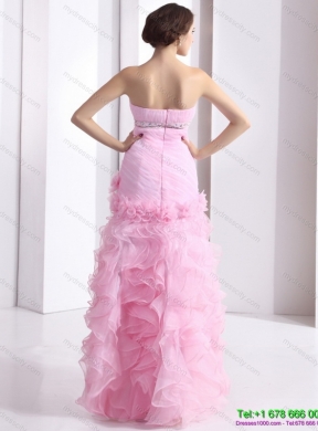 Baby Pink Sweetheart Ruching colored Wedding Dresses with Ruffles and Beading