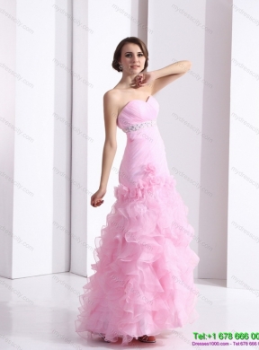 Baby Pink Sweetheart Ruching colored Wedding Dresses with Ruffles and Beading