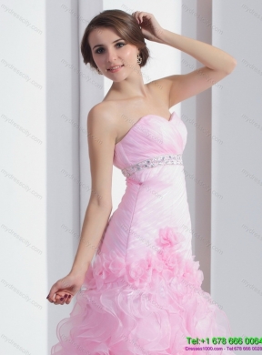 Baby Pink Sweetheart Ruching colored Wedding Dresses with Ruffles and Beading